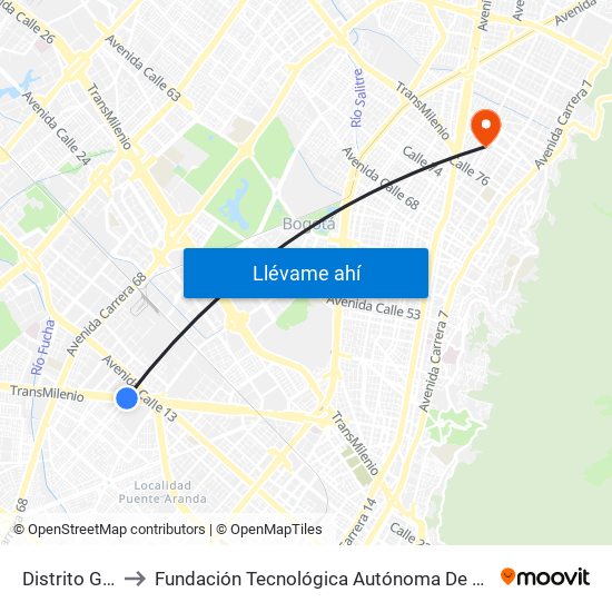 Distrito Grafiti to Fundación Tecnológica Autónoma De Bogotá Faba map