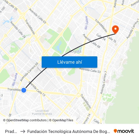 Pradera to Fundación Tecnológica Autónoma De Bogotá Faba map