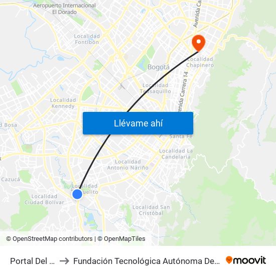 Portal Del Tunal to Fundación Tecnológica Autónoma De Bogotá Faba map