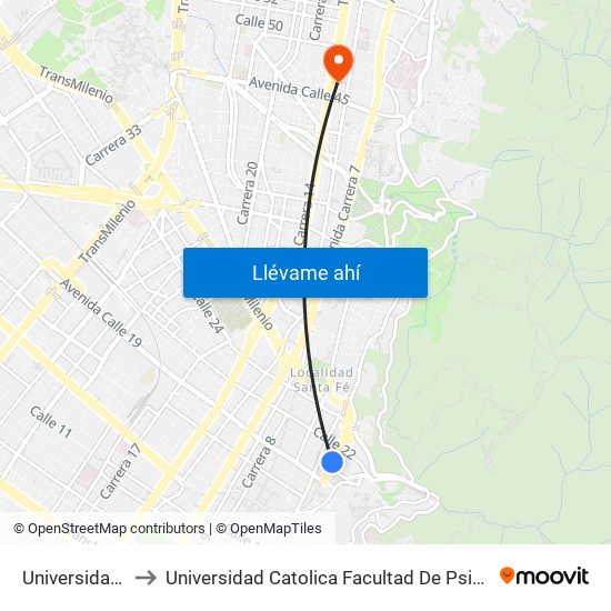 Universidades to Universidad Catolica Facultad De Psicologia map