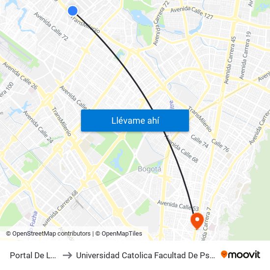 Portal De La 80 to Universidad Catolica Facultad De Psicologia map