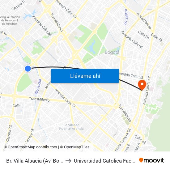 Br. Villa Alsacia (Av. Boyacá - Cl 12a) (A) to Universidad Catolica Facultad De Psicologia map