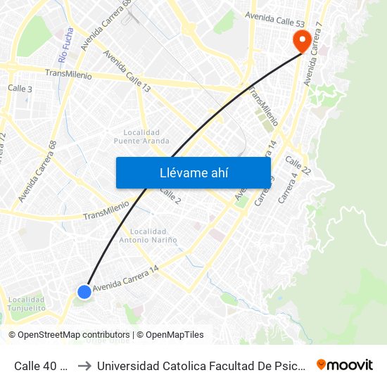 Calle 40 Sur to Universidad Catolica Facultad De Psicologia map