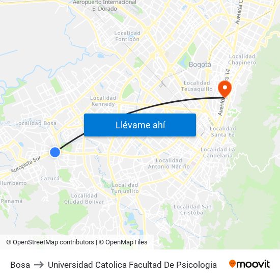 Bosa to Universidad Catolica Facultad De Psicologia map