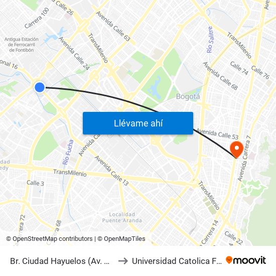 Br. Ciudad Hayuelos (Av. Centenario - Av. C. De Cali) to Universidad Catolica Facultad De Psicologia map