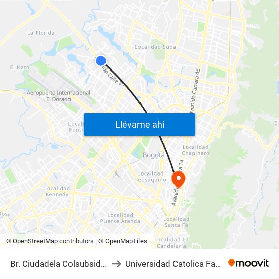 Br. Ciudadela Colsubsidio (Ac 80 - Kr 112a) to Universidad Catolica Facultad De Psicologia map