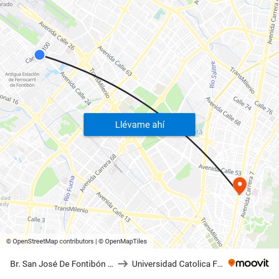 Br. San José De Fontibón (Kr 100 - Av. Esperanza) to Universidad Catolica Facultad De Psicologia map