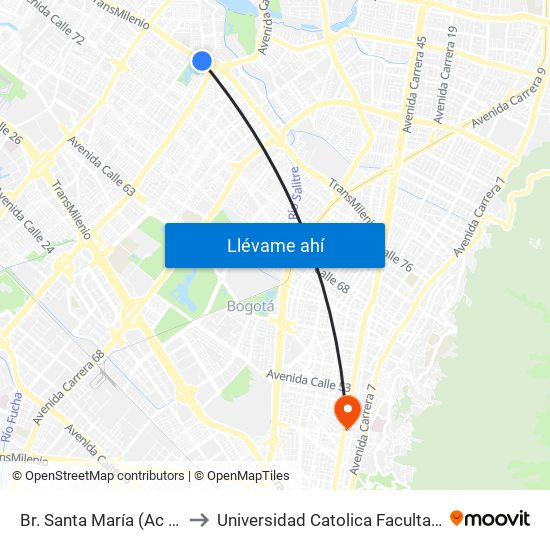 Br. Santa María (Ac 80 - Kr 73b) to Universidad Catolica Facultad De Psicologia map