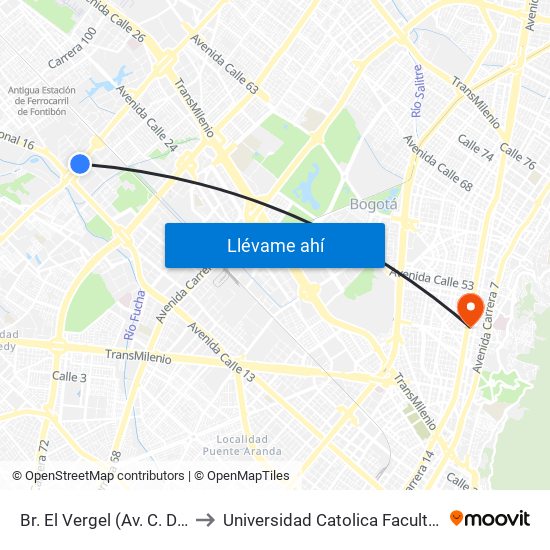 Br. El Vergel (Av. C. De Cali - Cl 18) to Universidad Catolica Facultad De Psicologia map