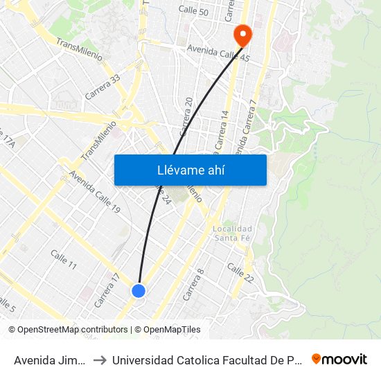 Avenida Jiménez to Universidad Catolica Facultad De Psicologia map