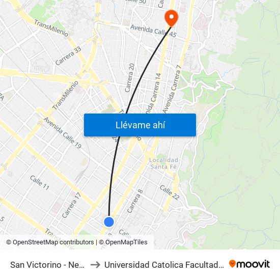 San Victorino - Neos Centro to Universidad Catolica Facultad De Psicologia map