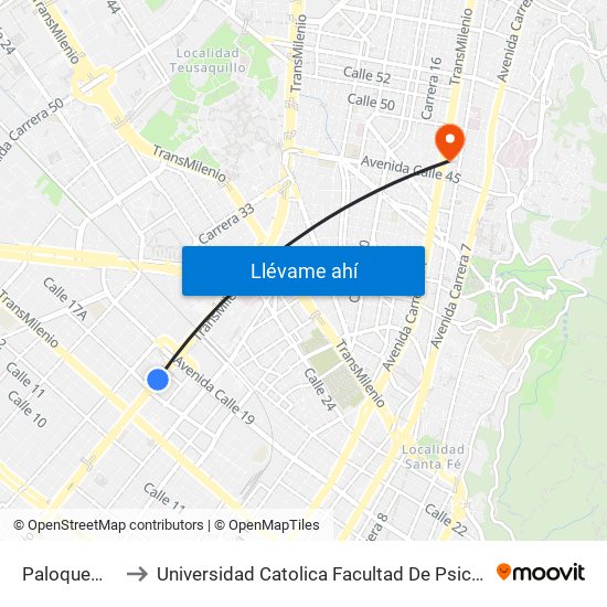 Paloquemao to Universidad Catolica Facultad De Psicologia map