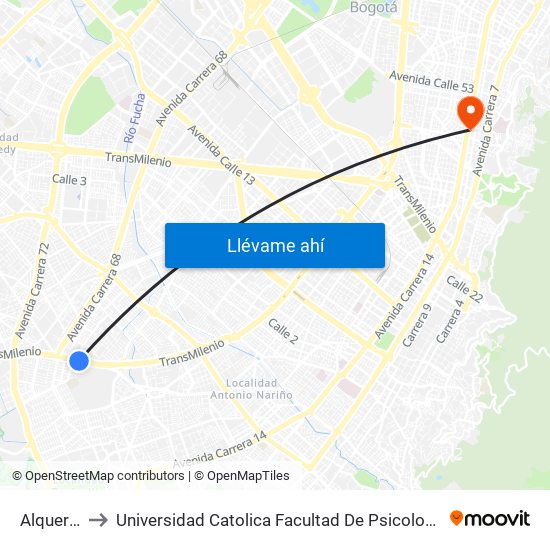 Alquería to Universidad Catolica Facultad De Psicologia map
