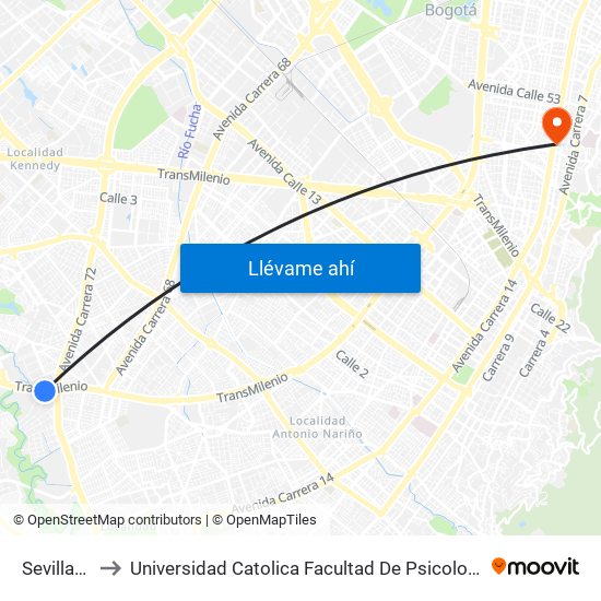 Sevillana to Universidad Catolica Facultad De Psicologia map