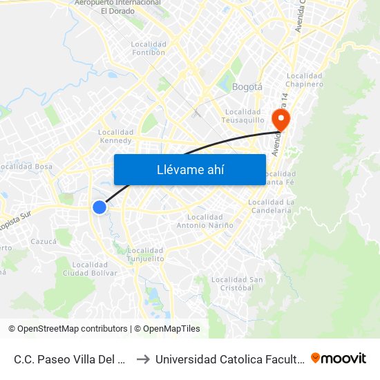 C.C. Paseo Villa Del Río - Madelena to Universidad Catolica Facultad De Psicologia map