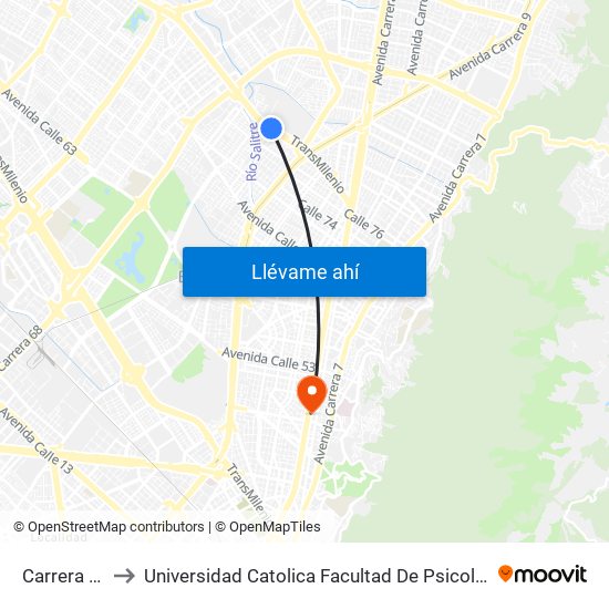 Carrera 47 to Universidad Catolica Facultad De Psicologia map
