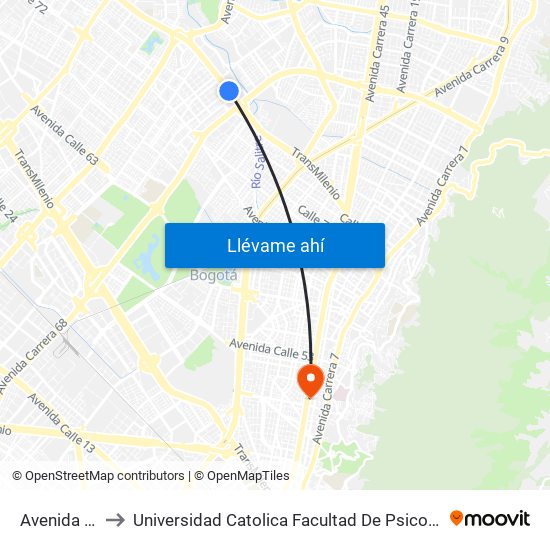 Avenida 68 to Universidad Catolica Facultad De Psicologia map