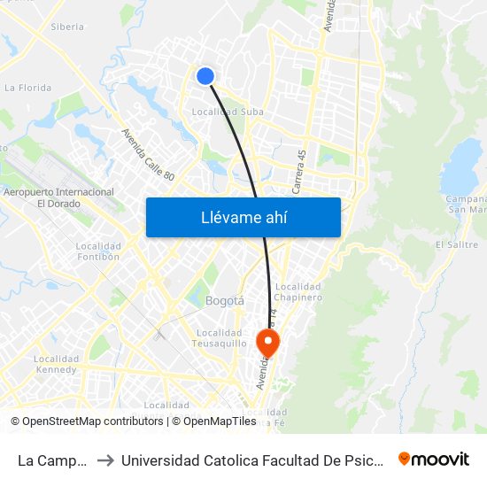 La Campiña to Universidad Catolica Facultad De Psicologia map