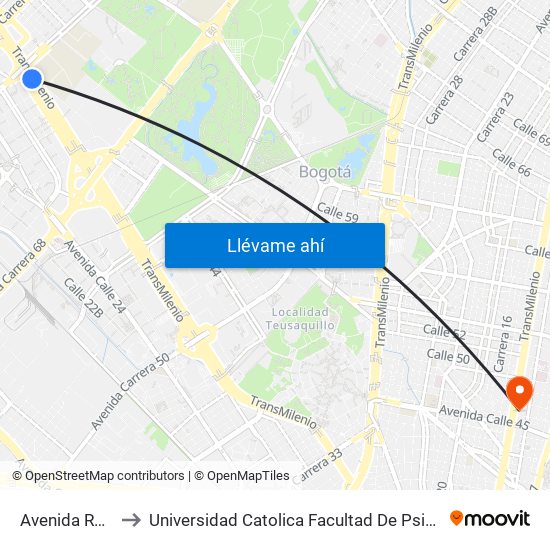 Avenida Rojas to Universidad Catolica Facultad De Psicologia map