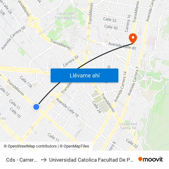 Cds - Carrera 32 to Universidad Catolica Facultad De Psicologia map