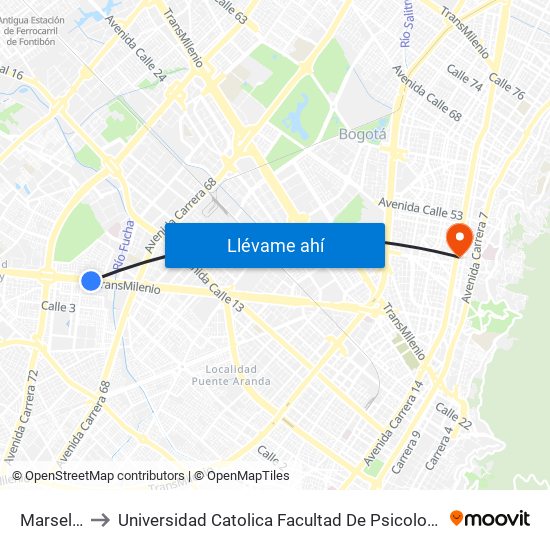 Marsella to Universidad Catolica Facultad De Psicologia map