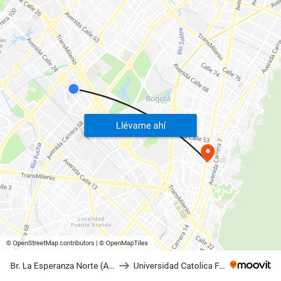 Br. La Esperanza Norte (Av. La Esperanza - Kr 69d) to Universidad Catolica Facultad De Psicologia map