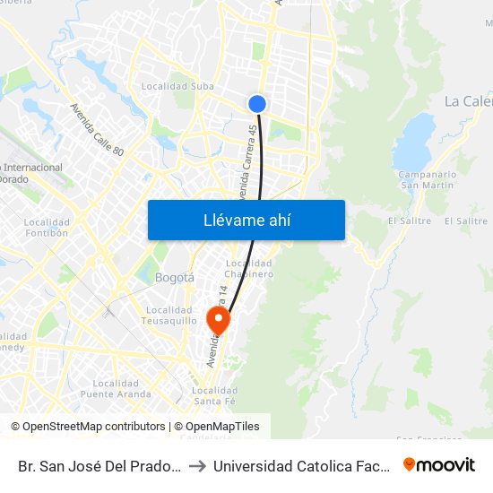 Br. San José Del Prado (Kr 45a - Cl 137) to Universidad Catolica Facultad De Psicologia map