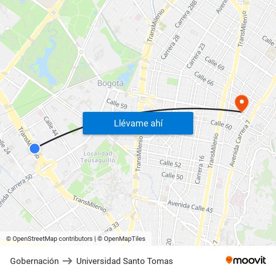 Gobernación to Universidad Santo Tomas map