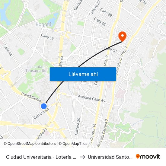 Ciudad Universitaria - Lotería De Bogotá to Universidad Santo Tomas map