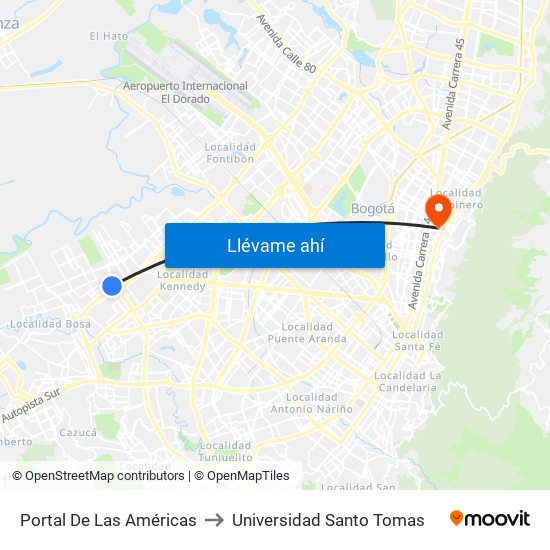 Portal De Las Américas to Universidad Santo Tomas map