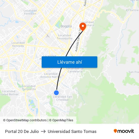 Portal 20 De Julio to Universidad Santo Tomas map