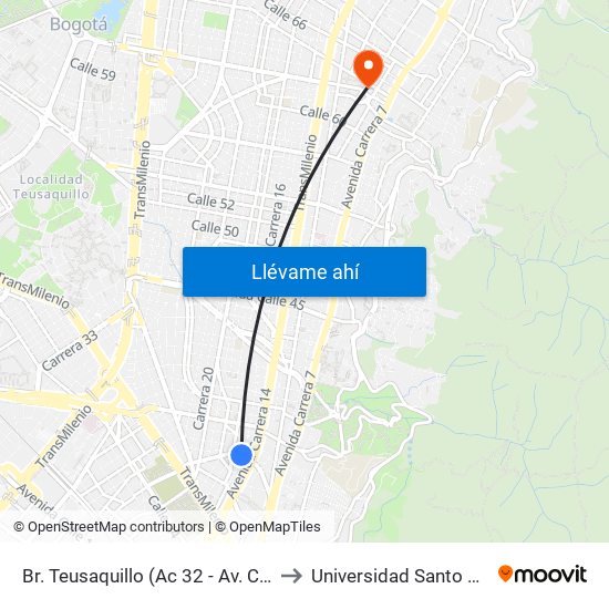 Br. Teusaquillo (Ac 32 - Av. Caracas) to Universidad Santo Tomas map