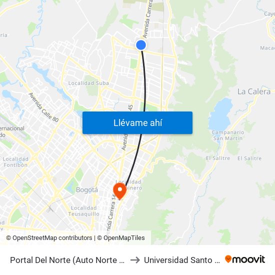 Portal Del Norte (Auto Norte - Cl 174a) to Universidad Santo Tomas map