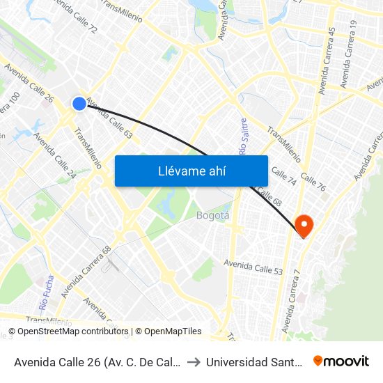 Avenida Calle 26 (Av. C. De Cali - Cl 51) (A) to Universidad Santo Tomas map