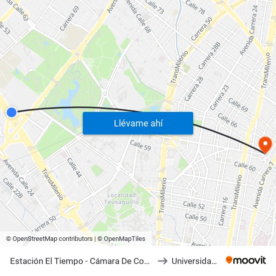 Estación El Tiempo - Cámara De Comercio De Bogotá (Ac 26 - Kr 68b Bis) to Universidad Santo Tomas map