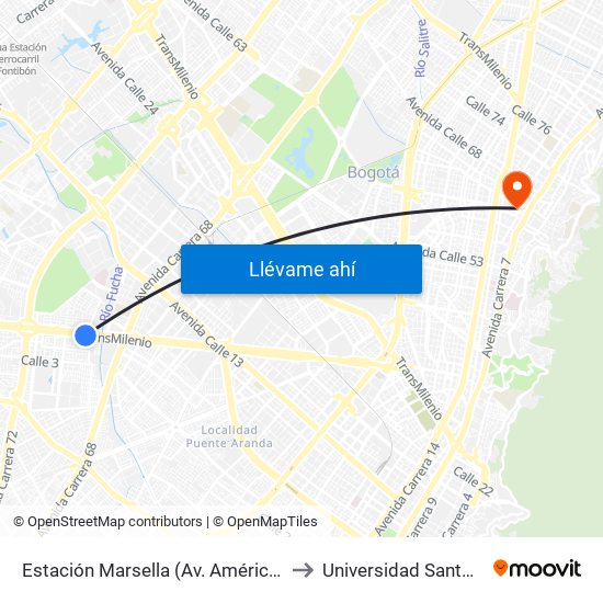 Estación Marsella (Av. Américas - Kr 69b) to Universidad Santo Tomas map