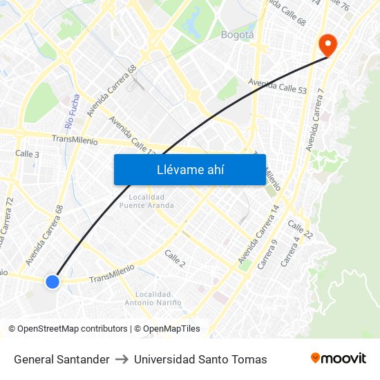 General Santander to Universidad Santo Tomas map