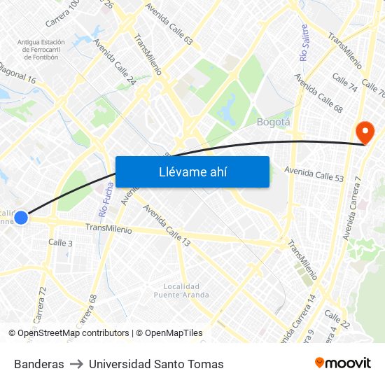 Banderas to Universidad Santo Tomas map