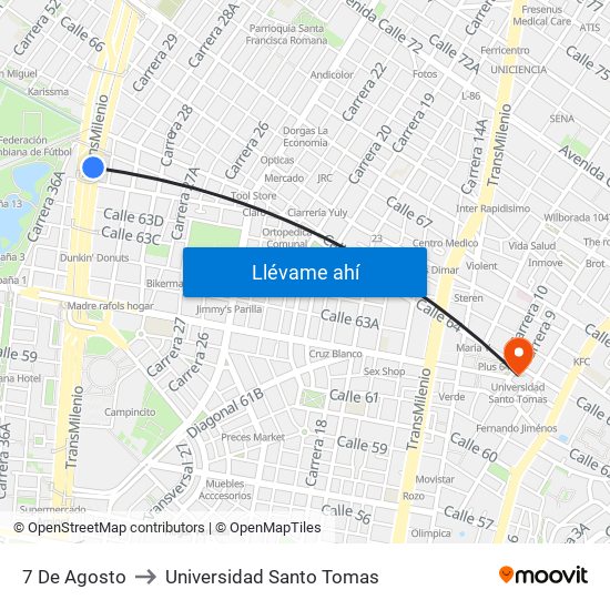 7 De Agosto to Universidad Santo Tomas map