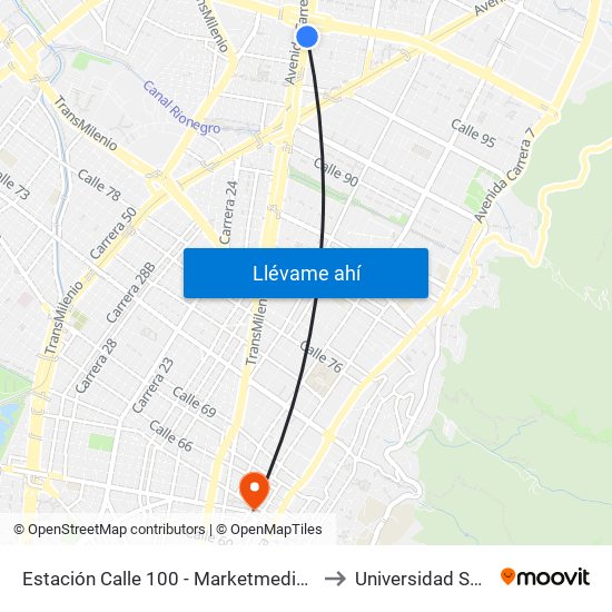 Estación Calle 100 - Marketmedios (Auto Norte - Cl 98) to Universidad Santo Tomas map