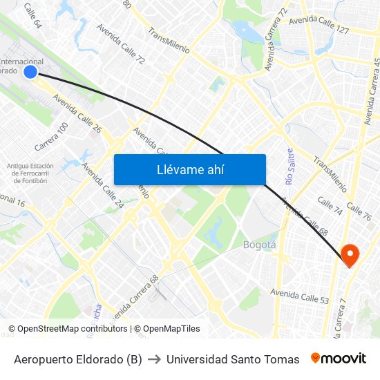 Aeropuerto Eldorado (B) to Universidad Santo Tomas map