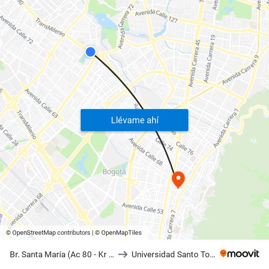 Br. Santa María (Ac 80 - Kr 73b) to Universidad Santo Tomas map