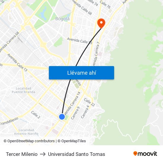 Tercer Milenio to Universidad Santo Tomas map