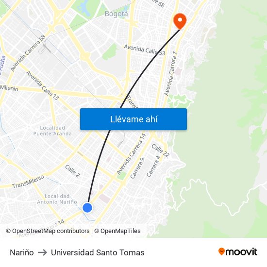 Nariño to Universidad Santo Tomas map