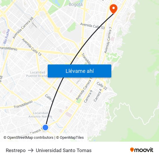 Restrepo to Universidad Santo Tomas map