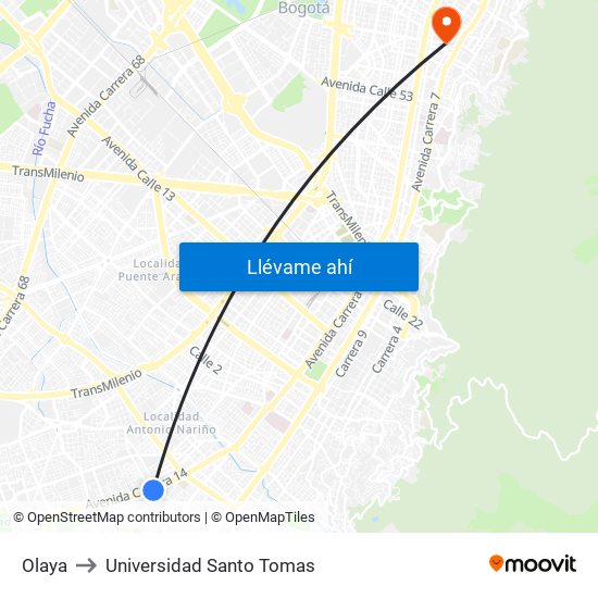 Olaya to Universidad Santo Tomas map