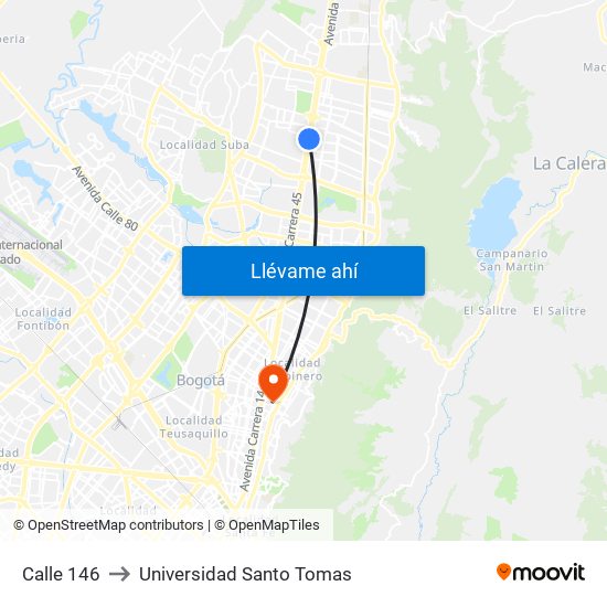 Calle 146 to Universidad Santo Tomas map