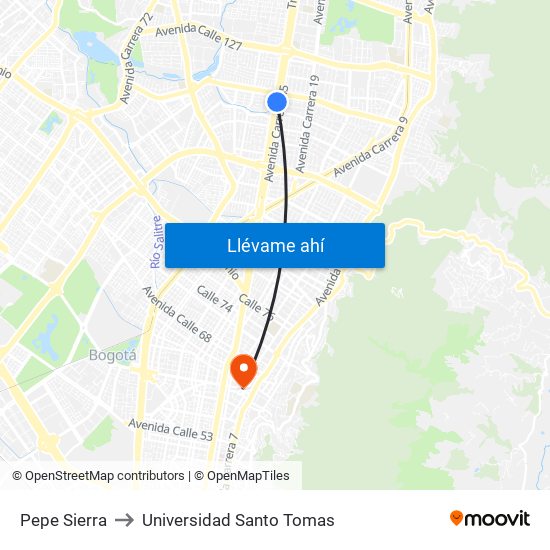 Pepe Sierra to Universidad Santo Tomas map