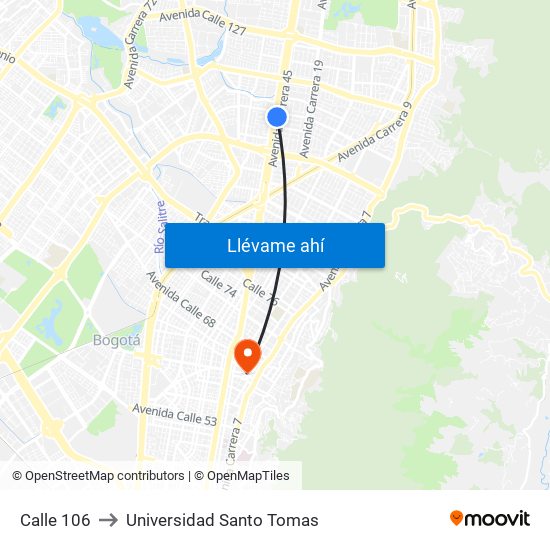 Calle 106 to Universidad Santo Tomas map