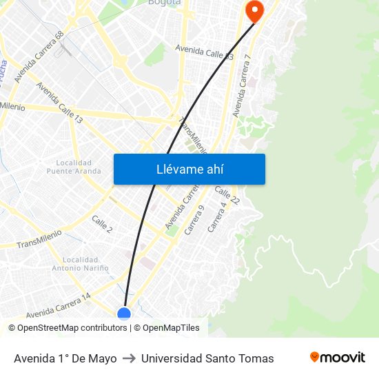 Avenida 1° De Mayo to Universidad Santo Tomas map